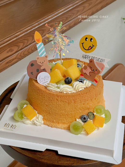 整个6寸/8寸「裸胚戚风」简单装饰生日蛋糕·100%动物奶油（不分层，内里无奶油、无水果；适合小baby的简单款生日蛋糕；提前8小时预订） 商品图1