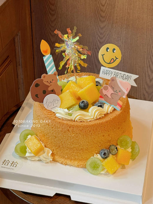 整个6寸/8寸「裸胚戚风」简单装饰生日蛋糕·100%动物奶油（不分层，内里无奶油、无水果；适合小baby的简单款生日蛋糕；提前8小时预订） 商品图4