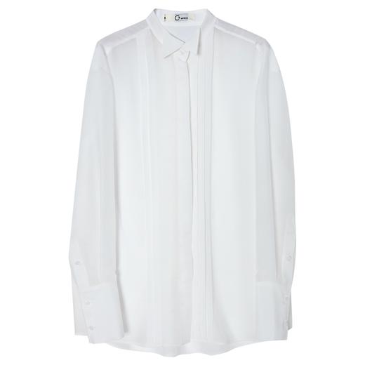 西嘉C+IMPRESS/西嘉醋酸桑蚕丝复古白色衬衫长袖翻领塔克褶半透视上衣CS2401083 商品图4