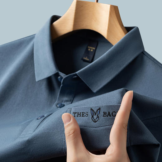 【含桑蚕丝】罗蒙男士刺绣口袋polo衫男短袖男夏季冰丝t恤男士短袖 商品图5