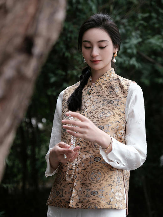 盛唐牡丹 |鹤鹿同春宋锦双面穿马甲 商品图6