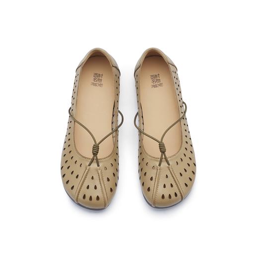 西村名物2024春季新款圆头平底奶奶鞋洞洞鞋软皮舒适复古女鞋X24AH10551 商品图5