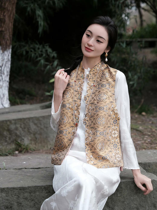 盛唐牡丹 |鹤鹿同春宋锦双面穿马甲 商品图3