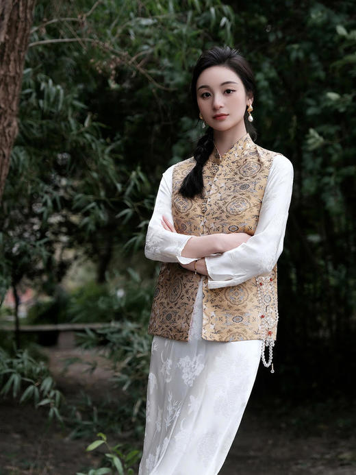 盛唐牡丹 |鹤鹿同春宋锦双面穿马甲 商品图5