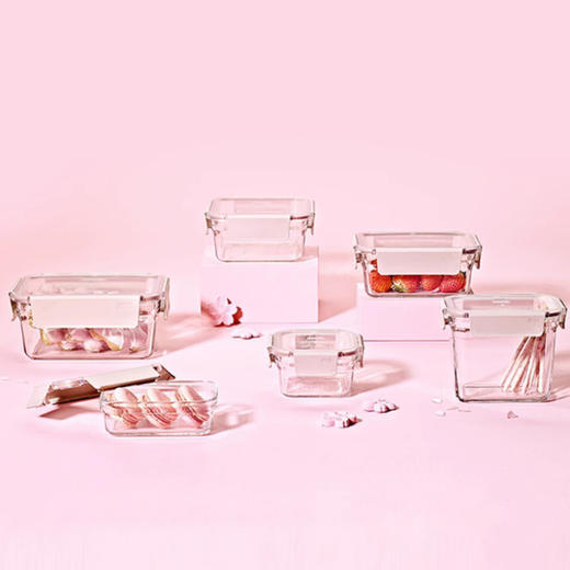 glasslock耐热玻璃正方型保鲜盒微波炉便当700ml（粉色）【不支持补差，非质量问题不退不换】S 商品图1