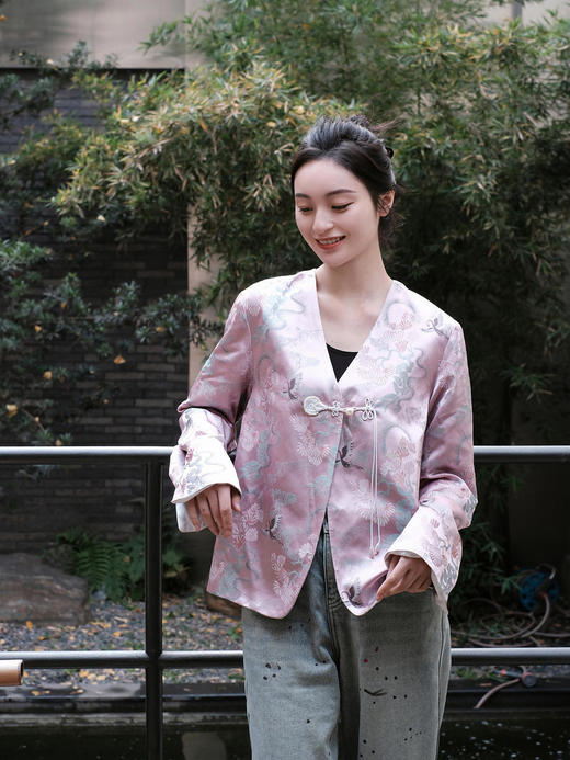 盛唐牡丹 | 宋锦闲云野鹤一粒扣外套 商品图0