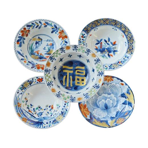 日本和蓝古伊万里花浪漫饭碗陶瓷盘子大深菜盘家用餐具礼盒套装 商品图3