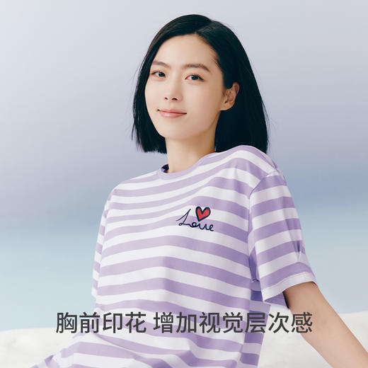 Threegun三枪 【冰泉棉】彩条圆领短袖中裤女士家居套睡衣家居服-82302D021 商品图4