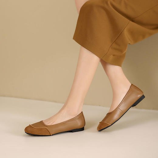 西村名物2024年春季新款小方头底平跟圆口舒适单鞋奶奶鞋T24AE11051 商品图4