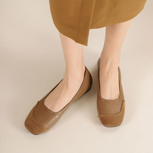 西村名物2024年春季新款小方头底平跟圆口舒适单鞋奶奶鞋T24AE11051 商品图3