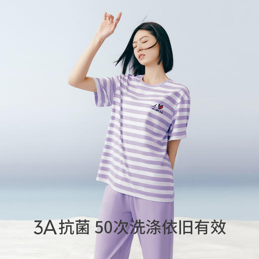 Threegun三枪 【冰泉棉】彩条圆领短袖中裤女士家居套睡衣家居服-82302D021 商品图2