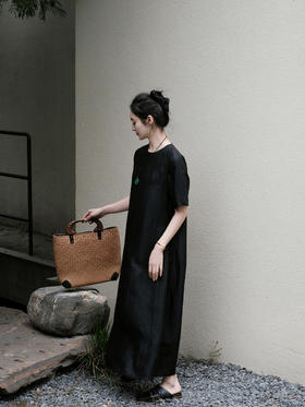 瑕疵| 盛唐牡丹 |龟纹香云纱短袖长裙[特价品](特殊商品不退不换)