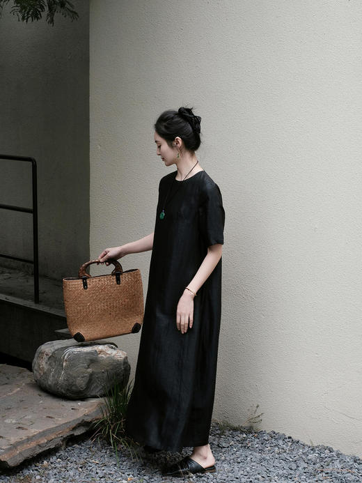 瑕疵| 盛唐牡丹 |龟纹香云纱短袖长裙[特价品](特殊商品不退不换) 商品图0