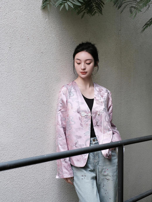 盛唐牡丹 | 宋锦闲云野鹤一粒扣外套 商品图5