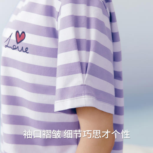 Threegun三枪 【冰泉棉】彩条圆领短袖中裤女士家居套睡衣家居服-82302D021 商品图6