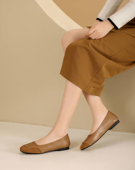 西村名物2024年春季新款小方头底平跟圆口舒适单鞋奶奶鞋T24AE11051 商品图7