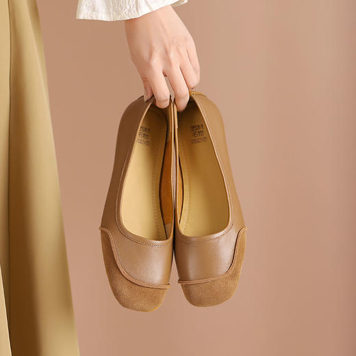 西村名物2024年春季新款小方头底平跟圆口舒适单鞋奶奶鞋T24AE11051 商品图2