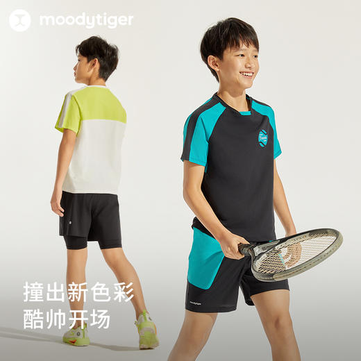 【24年夏新品】moodytiger24年夏新款男童运动户外圆领撞色网球短袖T恤42110114 商品图3