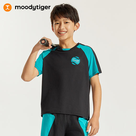 【24年夏新品】moodytiger24年夏新款男童运动户外圆领撞色网球短袖T恤42110114 商品图0
