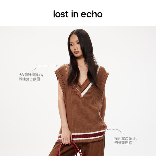 [福利价]lost in echo秋冬季美拉德复古撞色线条V领宽松针织背心毛衫马甲 商品图4