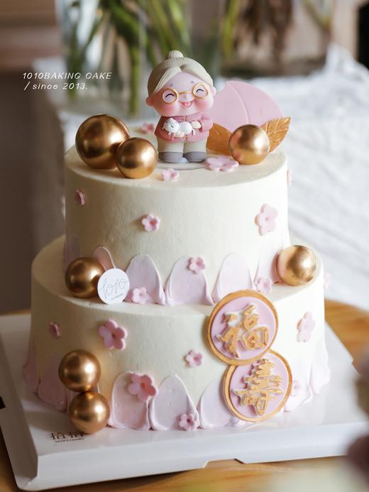「福寿安康·樱花粉系」奶奶外婆祝寿·翻糖巧克力·100%动物奶油（附图6+8寸双层·提前4天预订） 商品图1