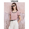 VIMAGE纬漫纪夏季新款百搭通勤方领撞色短款T恤上衣V2102711 商品缩略图2