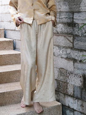盛唐婧 |桑蚕丝一鹿有你宽松直筒裤-米白色
