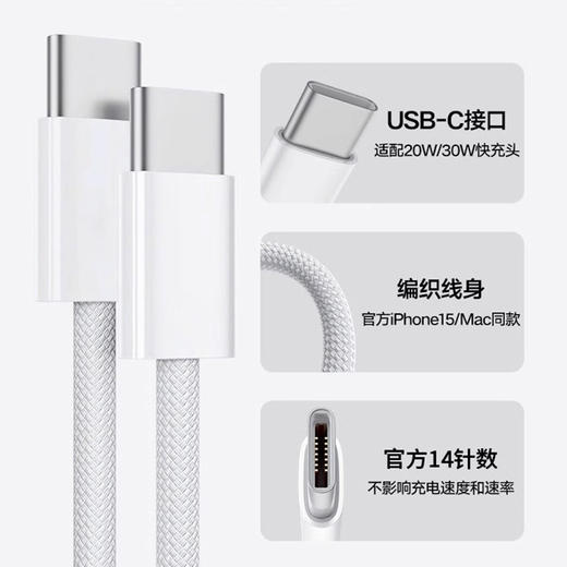 PD30W新款苹果快充数据线2米快充编织充电线双C【盒装】 商品图1