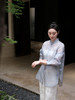 盛唐婧 |手工扎染真丝绡上衣-灰蓝 商品缩略图0