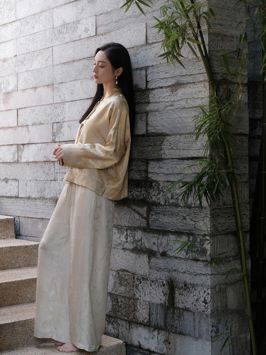 盛唐婧 |桑蚕丝一鹿有你宽松直筒裤-米白色 商品图2