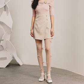 复古通勤风燕麦色褶裥A字半身裙春MC88SK076X20