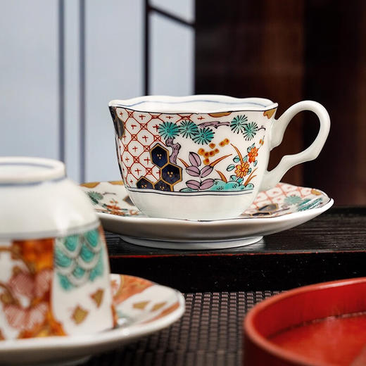 美浓烧（Mino Yaki）日本进口宫廷风古伊万里陶瓷咖啡杯碟两件套礼盒装高级感 染锦古伊万里杯碟一对 商品图3