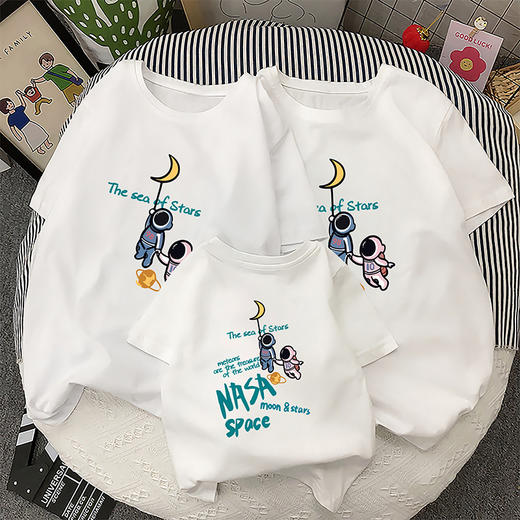 亲子装夏款纯棉短袖一家三口四口2024新款夏季母子母女全家装t恤 商品图9