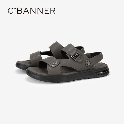 千百度男鞋休闲凉鞋夏季增高沙滩度假海边真皮两穿凉拖鞋A24312609 商品图1