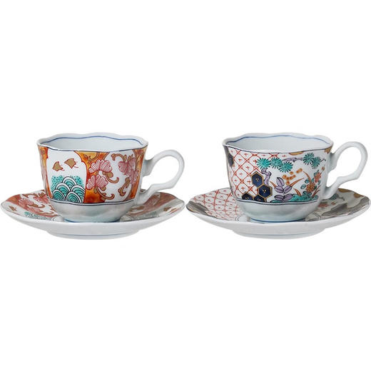 美浓烧（Mino Yaki）日本进口宫廷风古伊万里陶瓷咖啡杯碟两件套礼盒装高级感 染锦古伊万里杯碟一对 商品图4