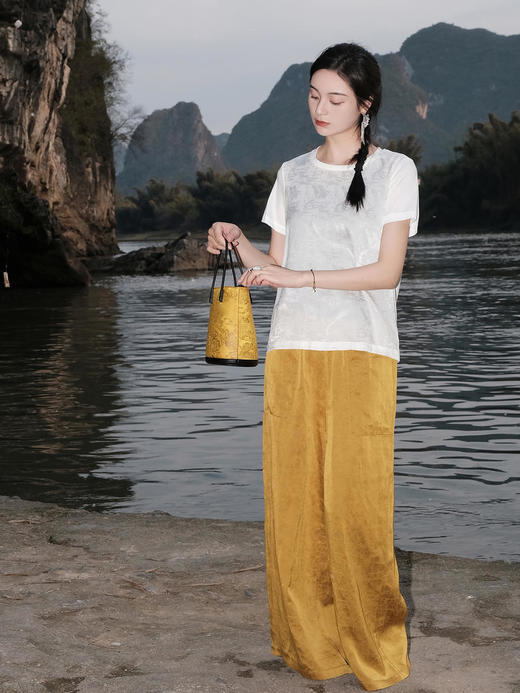 盛唐婧 |真丝重缎龟裂纹阔腿裤 商品图1