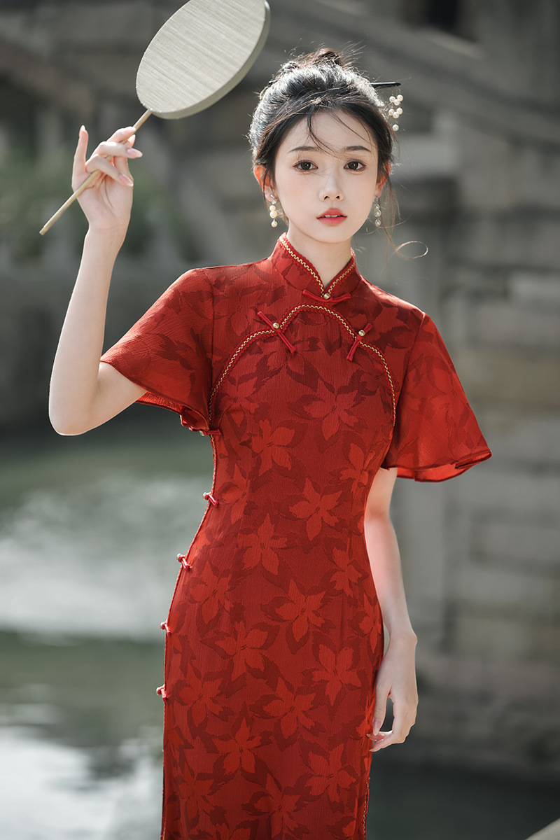 日常修身,高腰气质敬酒服改良旗袍xl