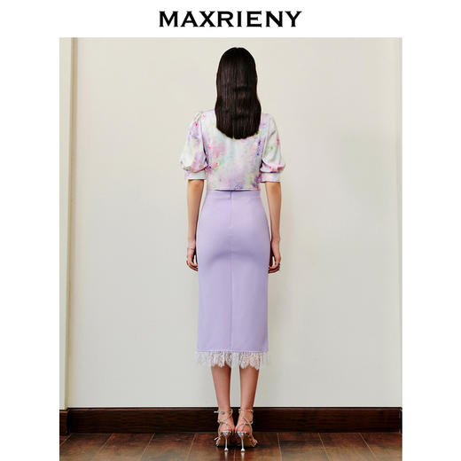 玛克门店发货：MAXRIENY梦幻浪漫紫花卉套装夏V领雪纺衫甜美上衣女(货号:MS88TP252) 商品图3