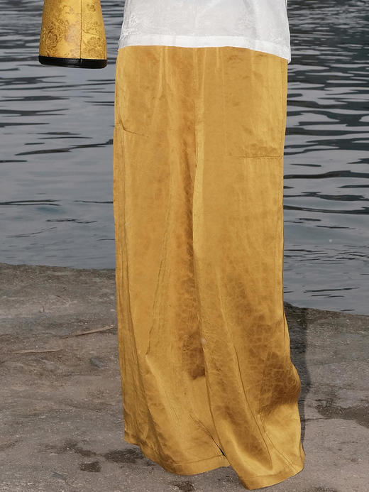 盛唐婧 |真丝重缎龟裂纹阔腿裤 商品图0