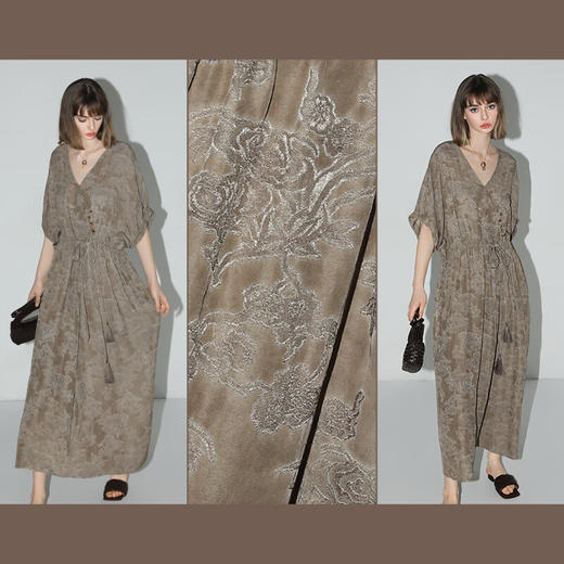 COCOBELLA[100%人丝]轻奢国风提花炒色盘扣大码连衣裙FR0020 商品图2