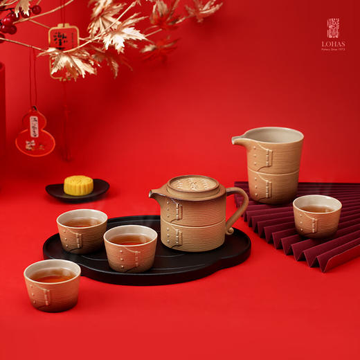 【样品特惠2.5折，仅2套，无货退款】陆宝整套茶具高档礼品 力争上游茶组茶壶送长辈 蒸笼蒸屉创意茶具礼盒 茶组(1壶6杯1茶海) 9头 商品图2