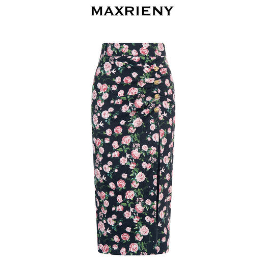 玛克门店发货：【商场同款】MAXRIENY玫瑰印花高腰开叉包臀半裙复古优雅裙子女(货号:MC88SK006) 商品图4