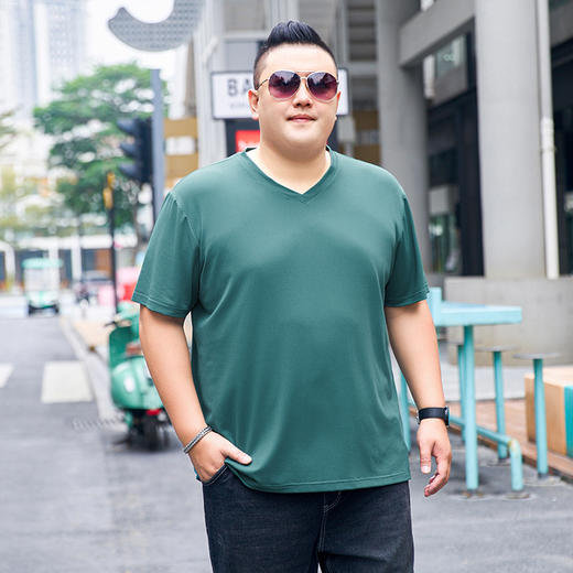 【Q】【V领】【冰丝速干】【DCS】大依优型大码V领短袖T恤加肥加大弹力透气宽松休闲男装半袖上衣 商品图3