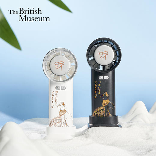 大英博物馆 盖亚·安德森猫系列 手持 桌面 两用冰敷 小风扇 手机支架 大风量可调节风扇 手持小风扇 黑色/白色 商品图0