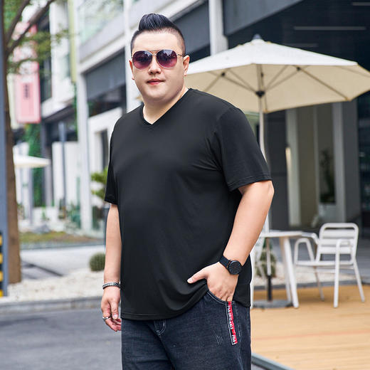 【Q】【V领】【冰丝速干】【DCS】大依优型大码V领短袖T恤加肥加大弹力透气宽松休闲男装半袖上衣 商品图2