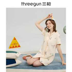 Threegun三枪 【舒感棉】翻领开襟短袖女士家居裙睡裙-70453A011