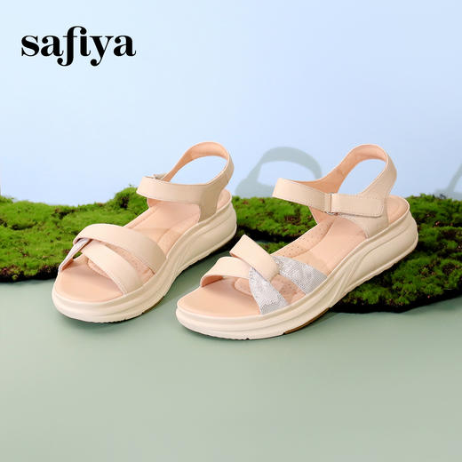 Safiya/索菲娅2024夏季羊皮魔术贴厚底露趾百搭休闲凉鞋 SF42115159 商品图9