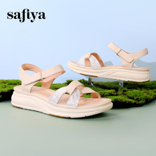 Safiya/索菲娅2024夏季羊皮魔术贴厚底露趾百搭休闲凉鞋 SF42115159 商品图13