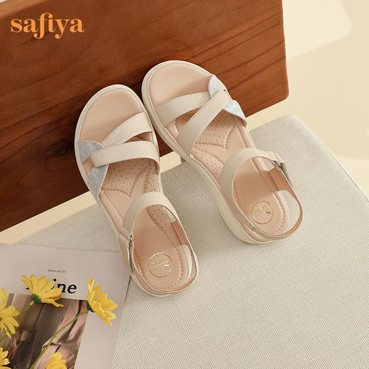 Safiya/索菲娅2024夏季羊皮魔术贴厚底露趾百搭休闲凉鞋 SF42115159 商品图2