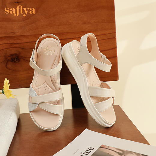 Safiya/索菲娅2024夏季羊皮魔术贴厚底露趾百搭休闲凉鞋 SF42115159 商品图3